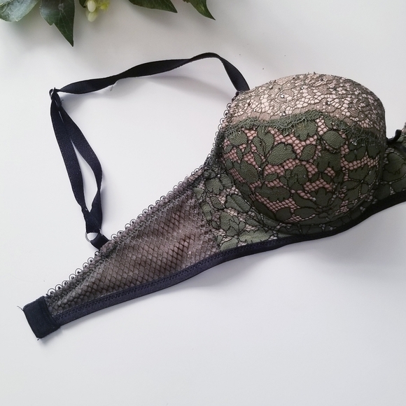 Victoria's Secret Olive & Nude Lace Bra Swarovski Embellished 32D - Picture 3 of 7